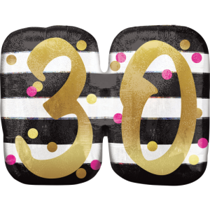 Stripes & Dots 30th Birthday Balloon in a Box