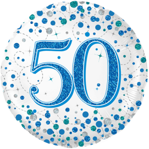 50th Sparkling Fizz Birthday Blue  Balloon in a Box