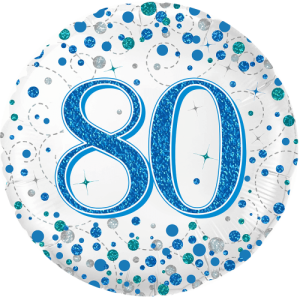 80th Sparkling Fizz Birthday Blue Balloon in a Box