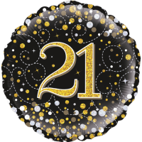 21st Sparkling Fizz Birthday Black & Gold balloon