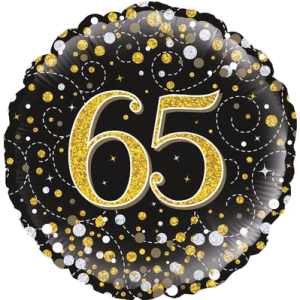 65th Sparkling Fizz Birthday Black & Gold Balloon in a Box