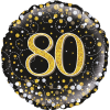 80th Sparkling Fizz Birthday Black & Gold Balloon in a Box Small Image