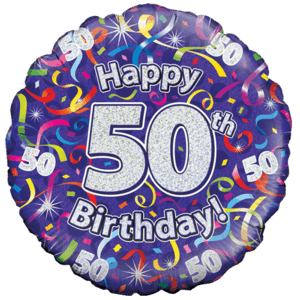 Holographic 50th Birthday Streamers Balloon in a Box