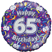 Holographic 65th Birthday Streamers balloon