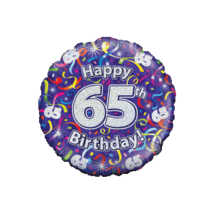 Holographic 65th Birthday Streamers Balloon in a Box
