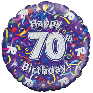 Holographic 70th Birthday Streamers Balloon in a Box
