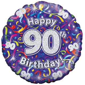 Holographic 90th Birthday Streamers Balloon in a Box