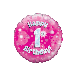 Pink 1st Birthday Holographic Balloon in a Box