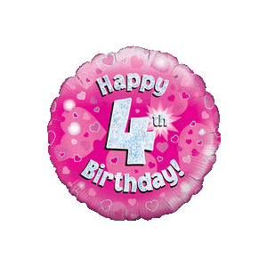 Pink 4th Birthday Holographic Balloon in a Box