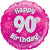18" Happy 90th Birthday Holographic Pink Balloon in a Box Small Image
