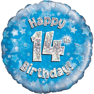 Happy 14th Birthday Boy Holographic Balloon in a Box
