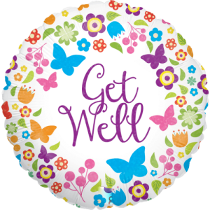 Butterflies & Flowers Get Well Holographic Balloon in a Box